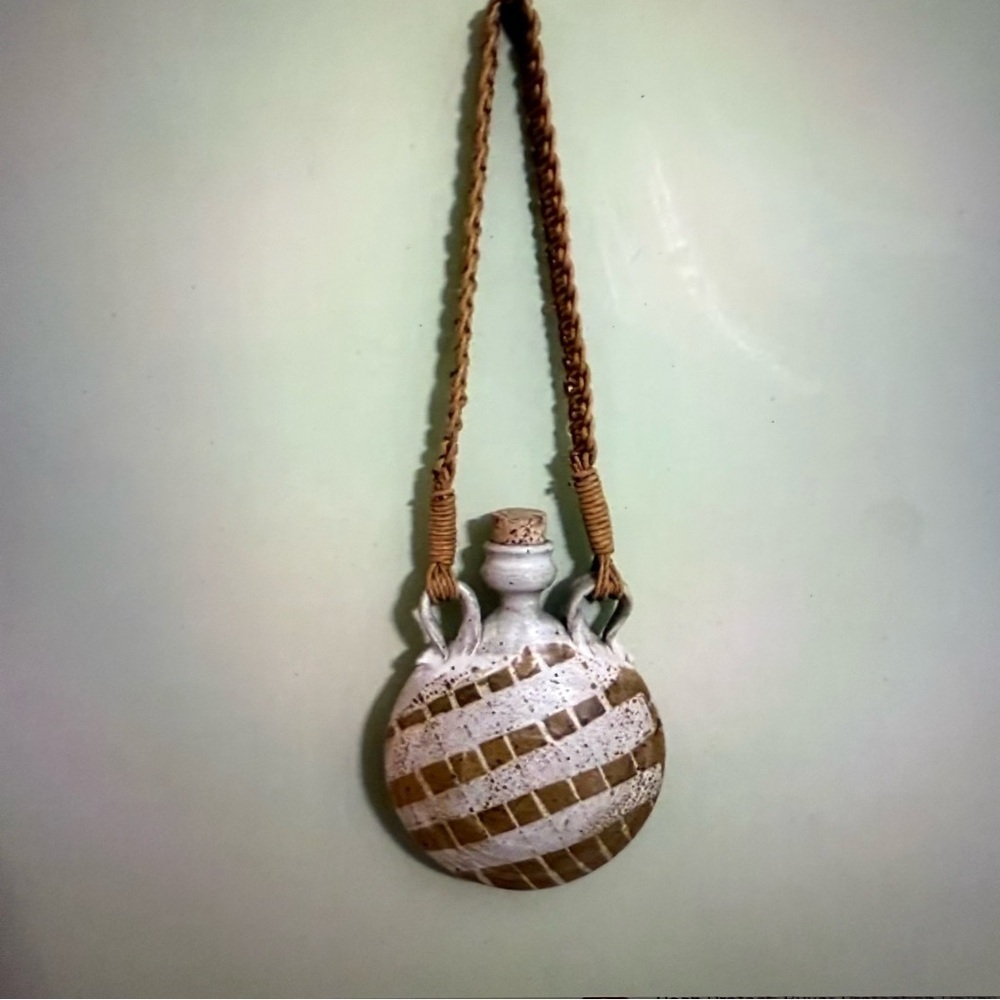 Handcrafted vintage‎ pottery Canteen with macrame  Strap